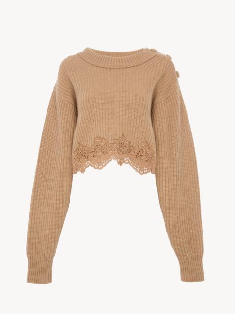 Chloé CROPPED MOCK-NECK SWEATER IN A WOOL AND CASHMERE KNIT & LACE