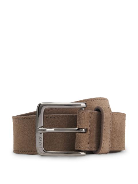 BOSS SUEDE BELT WITH LOGO-ENGRAVED GUNMETAL BUCKLE