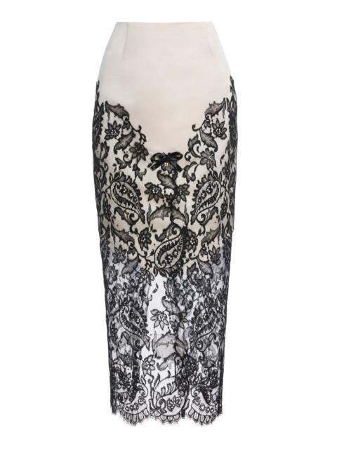 Wiederhoeft Exclusive Beaded Lace-Detailed Silk-Satin Midi Skirt