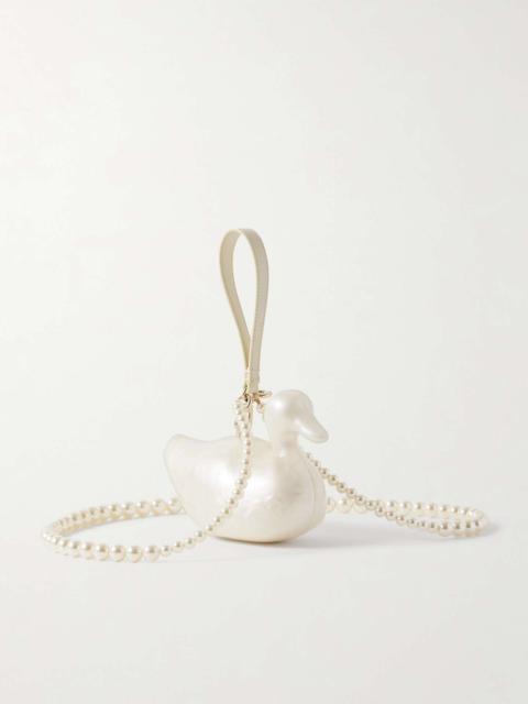 Simone Rocha Duck faux pearl-embellished leather-trimmed acrylic clutch White