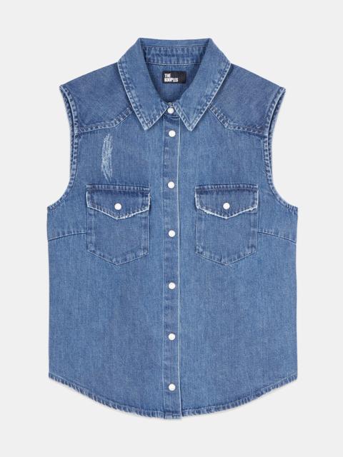 The Kooples SLEEVELESS BLUE DENIM SHIRT