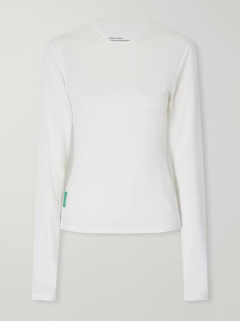 District Vision Logo-appliquéd paneled recycled mesh T-shirt White