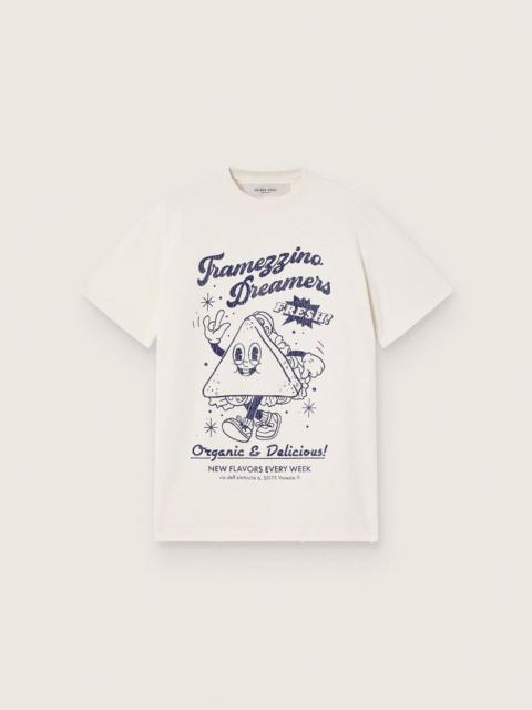 Golden Goose Women's T-shirt in white cotton jersey with blue print