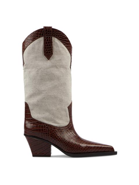 PARIS TEXAS Rosario Leather-Trimmed Canvas Western Boots brown