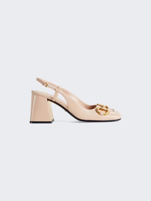 GUCCI Mid-heel Horsebit Slingback Skin Rose