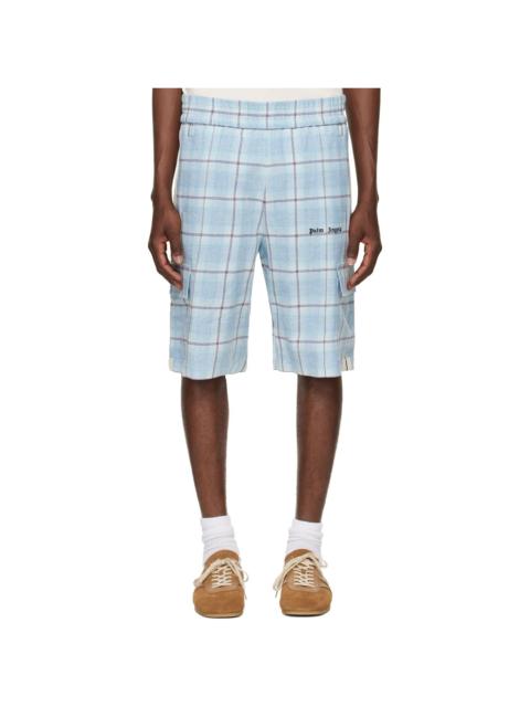 Palm Angels Blue Logo Check Cargo Shorts