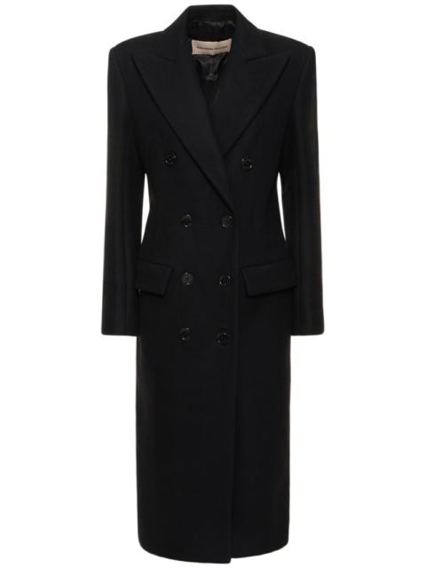 Double breasted wool blend long coat