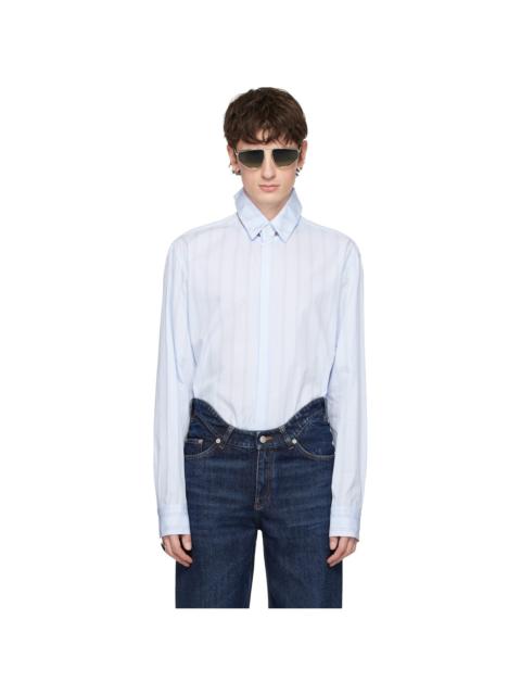 Jean Paul Gaultier Blue Pinstriped Floating Collar Shirt