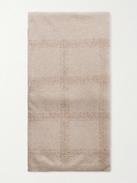 Brunello Cucinelli Sequined Checked Wool, Cashmere And Silk-blend Scarf