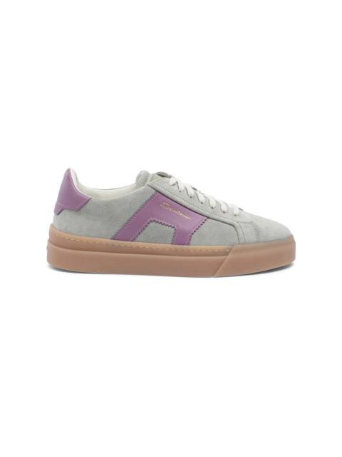 Women's green and purple suede and leather double buckle sneaker