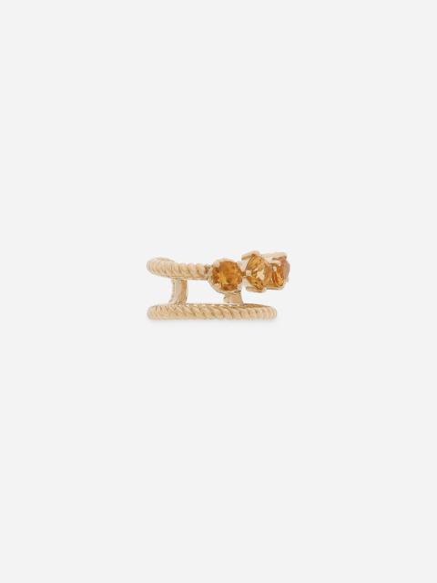 Single earring double earcuff in yellow gold 18k with citrines