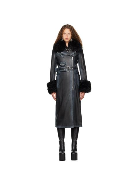 Blumarine Black Distressed Leather Coat