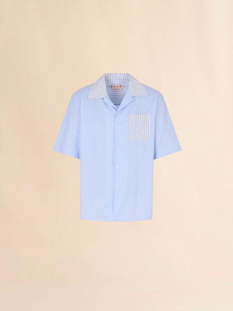 BLUE STRIPED POPLIN BOWLING SHIRT WITH CONTRAST ACCENTS