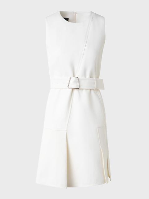 AKRIS Belted Wool Short Dress with Zip-Up Cutout