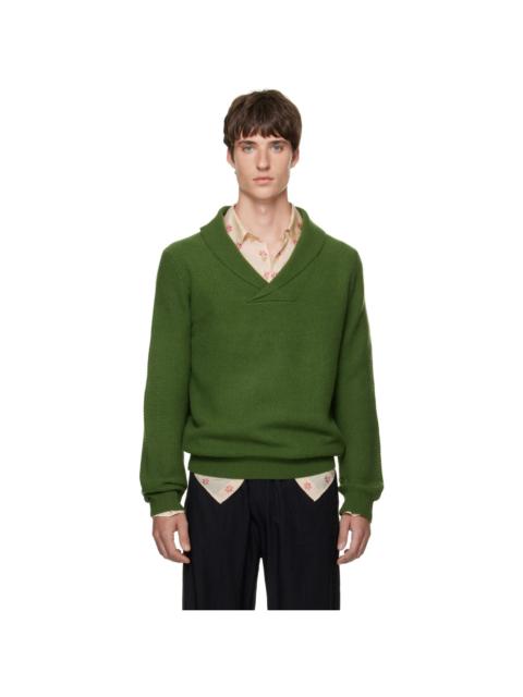SOSHIOTSUKI Green Shawl Collar Knit Sweater