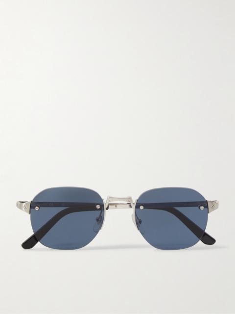 Cartier Santos de Cartier Rimless Oval-Frame Silver-Tone Sunglasses