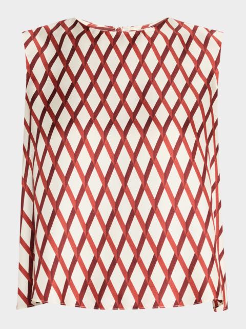 ADAM LIPPES Mercer Diamond Grid Print Silk Twill Top