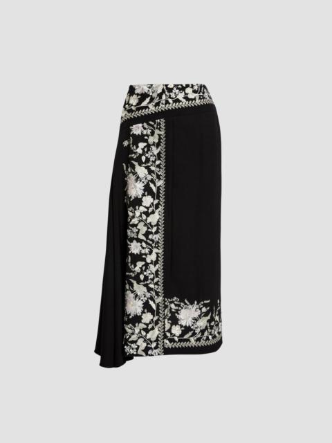 Erdem EMBROIDERED GRAIN DE POUDRE DRAPED MIDI SKIRT