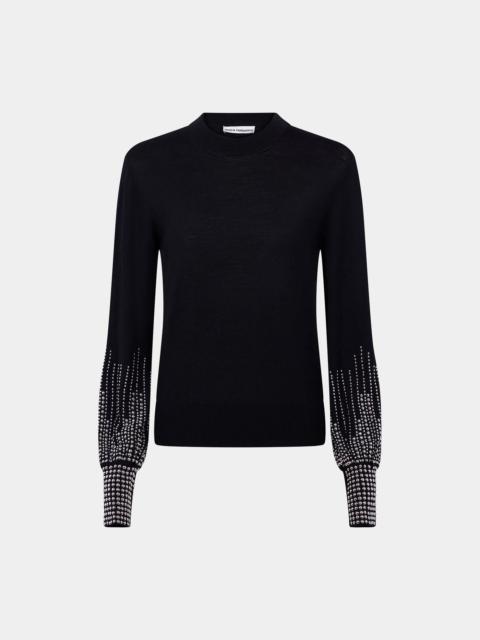 BLACK STUD-CUFFS WOOL JUMPER