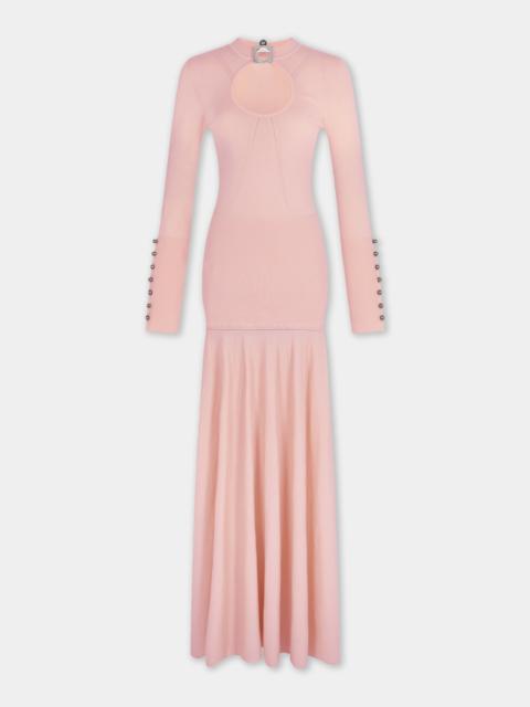 rabanne DINH VAN X RABANNE LONG LIGHT PINK KNIT DRESS WITH SIGNATURE JEWELS
