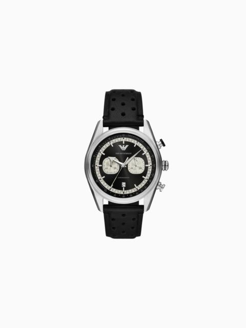 EMPORIO ARMANI CHRONOGRAPH BLACK LEATHER WATCH