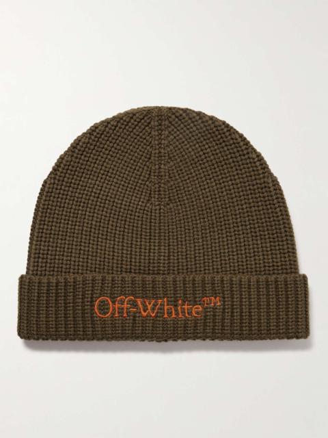 Off-White Bookish Logo-Embroiderd Ribbed Virgin Wool Beanie