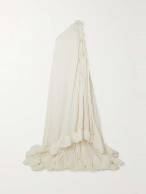 Lanvin One-shoulder ruffled charmeuse gown