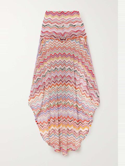 Mare asymmetric metallic crochet-knit skirt