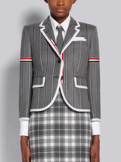 Thom Browne Medium Grey Alternating Stripe Wool Suiting High Armhole Sport Coat With Tipping and Armbands