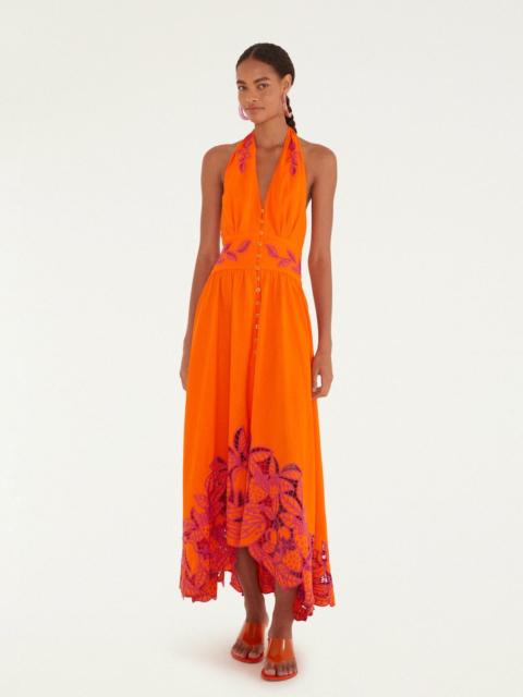 FARM RIO Orangee Fruit Richelieu Artisanal Lenzing Ecovero Euroflax Maxi Dress