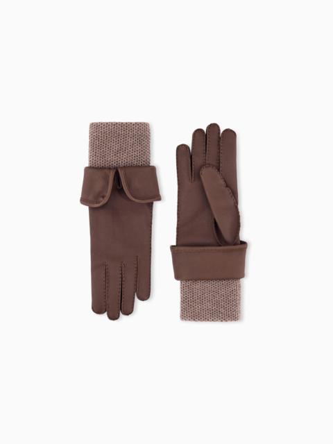 GIORGIO ARMANI LEATHER GLOVES WITH CASHMERE TRIM AND LINING