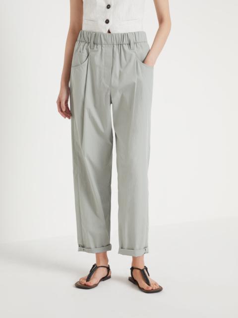 Brunello Cucinelli Lightweight cotton poplin baggy track trousers with shiny tab
