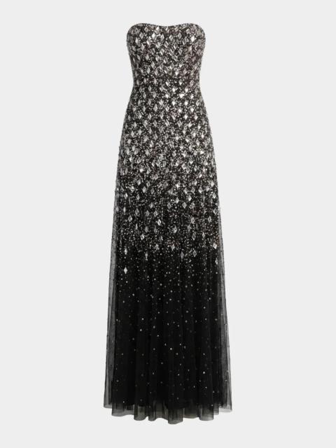 MAC DUGGAL Beaded Mesh Strapless A-Line Gown