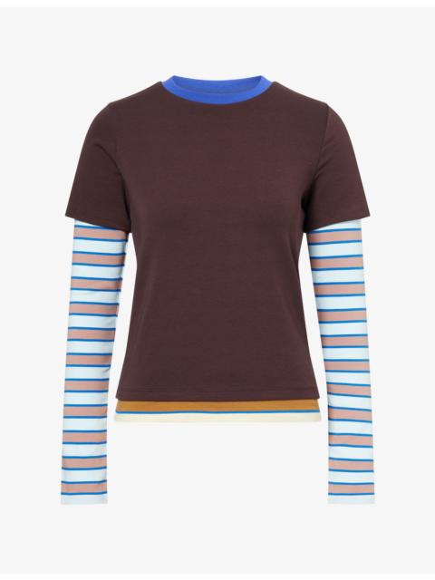 STAUD Dillon Slim-Fit Stripe Cotton-Jersey T-Shirt