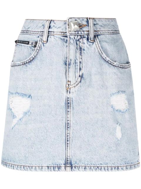 PHILIPP PLEIN stud-detailing distressed mini denim skirt