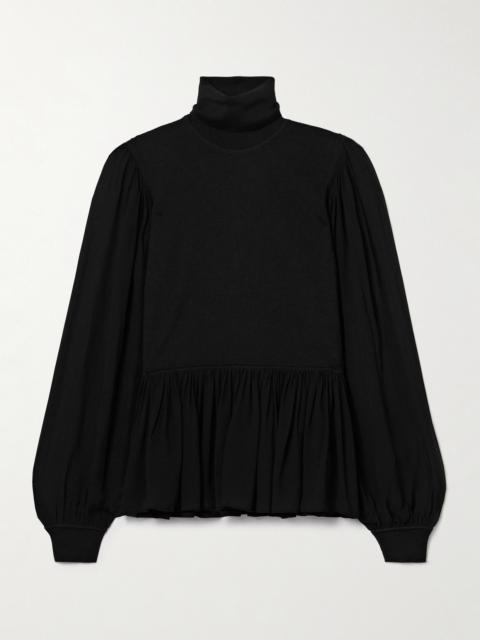ULLA JOHNSON Liana Peplum Wool And Silk-blend And Chiffon Turtleneck Sweater