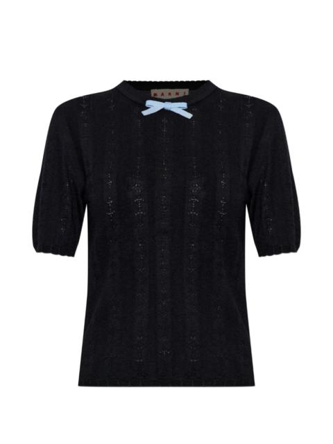 Marni bow-detail knitted wool T-shirt