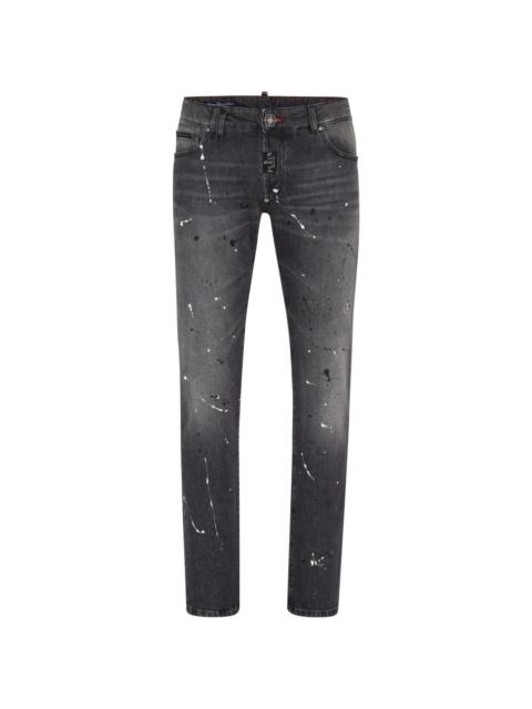 PHILIPP PLEIN paint-splatter low-rise slim-fit jeans