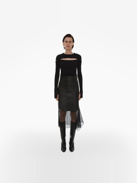 LACE-TRIMMED LEATHER SKIRT
