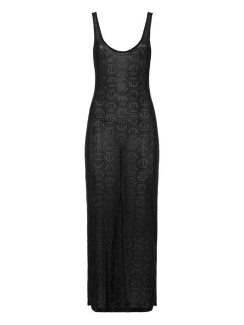 PHILIPP PLEIN Tulle Monogram Strass midi dress