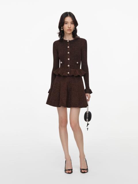 self-portrait Brown Lurex Peplum Knit Mini Dress