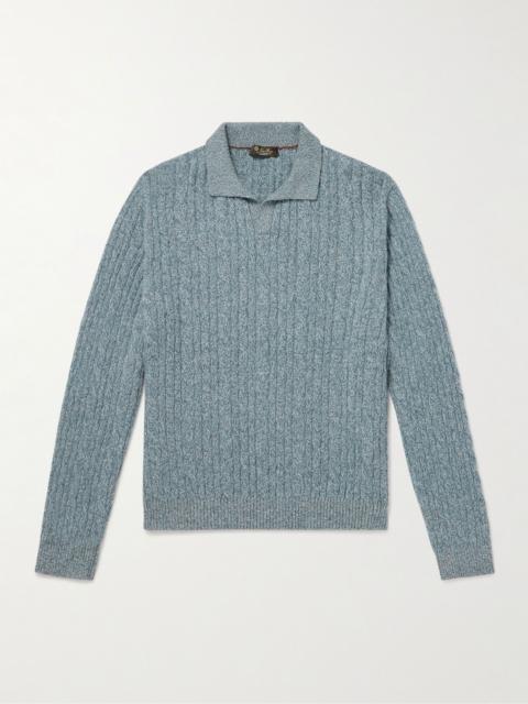 Loro Piana Cable-Knit Cashmere Polo Sweater Blue