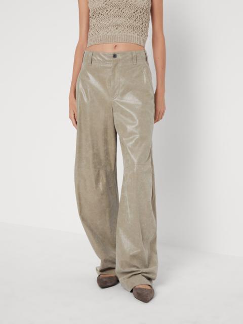 Brunello Cucinelli Wet-effect leather curved loose trousers