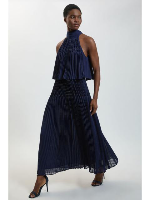 KAREN MILLEN Pleated Bead Detail Halterneck Maxi Dress