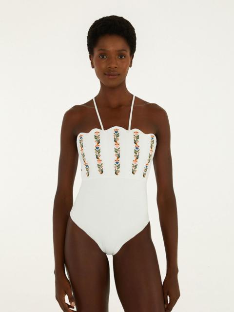 FARM RIO Off-White Stitched Garden Cropped One Piece