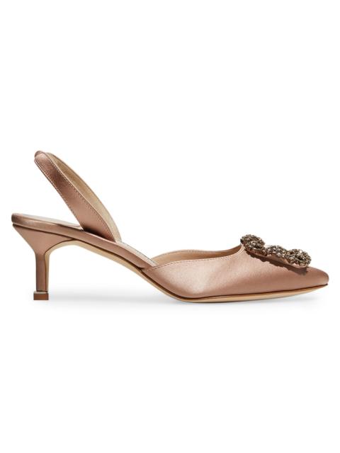 Manolo Blahnik Women's Hangisli 50MM Jewel Buckle Satin Pumps - Light Pink