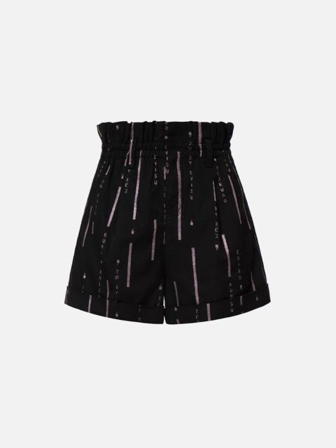 Logo Stripe Glitter Print Paper Bag Shorts