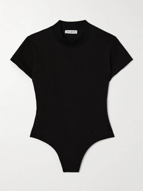 Embroidered Stretch-cotton Jersey Bodysuit