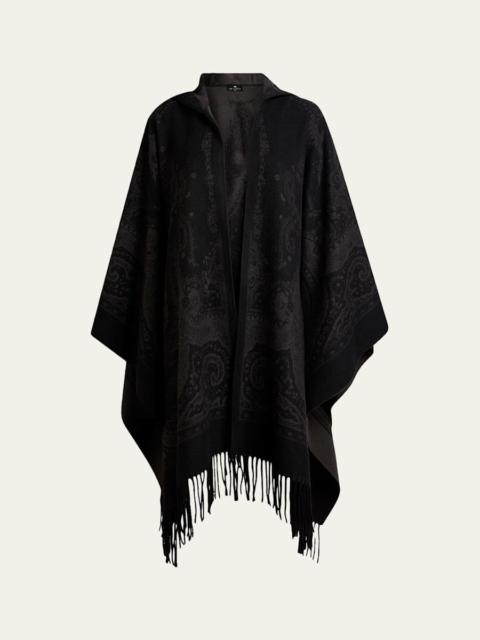 Etro Hooded Paisley Jacquard Wool Cape