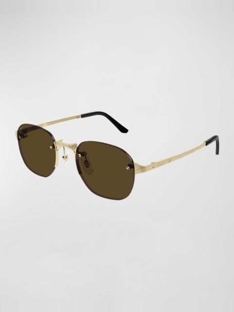 Cartier Men's CT0459SM Rimless Metal Round Sunglasses